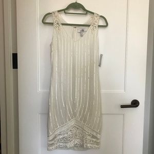 Belle Badgley Mischka Ivory Sequin Cocktail Dress